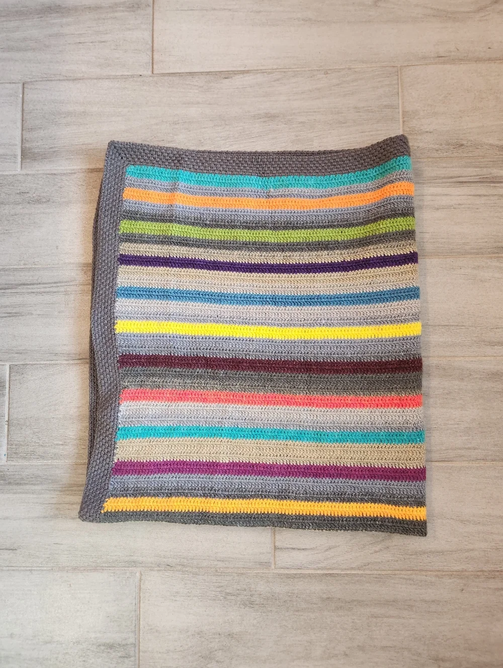 Handmade Baby Toddler Blanket Multicolor Stripes Crochet Wool Blend Afghan Knit